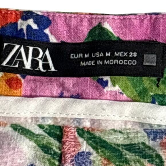 Zara Linen Blend High‎ Waisted Floral Shorts Multicolor Size Medium - Picture 7 of 7